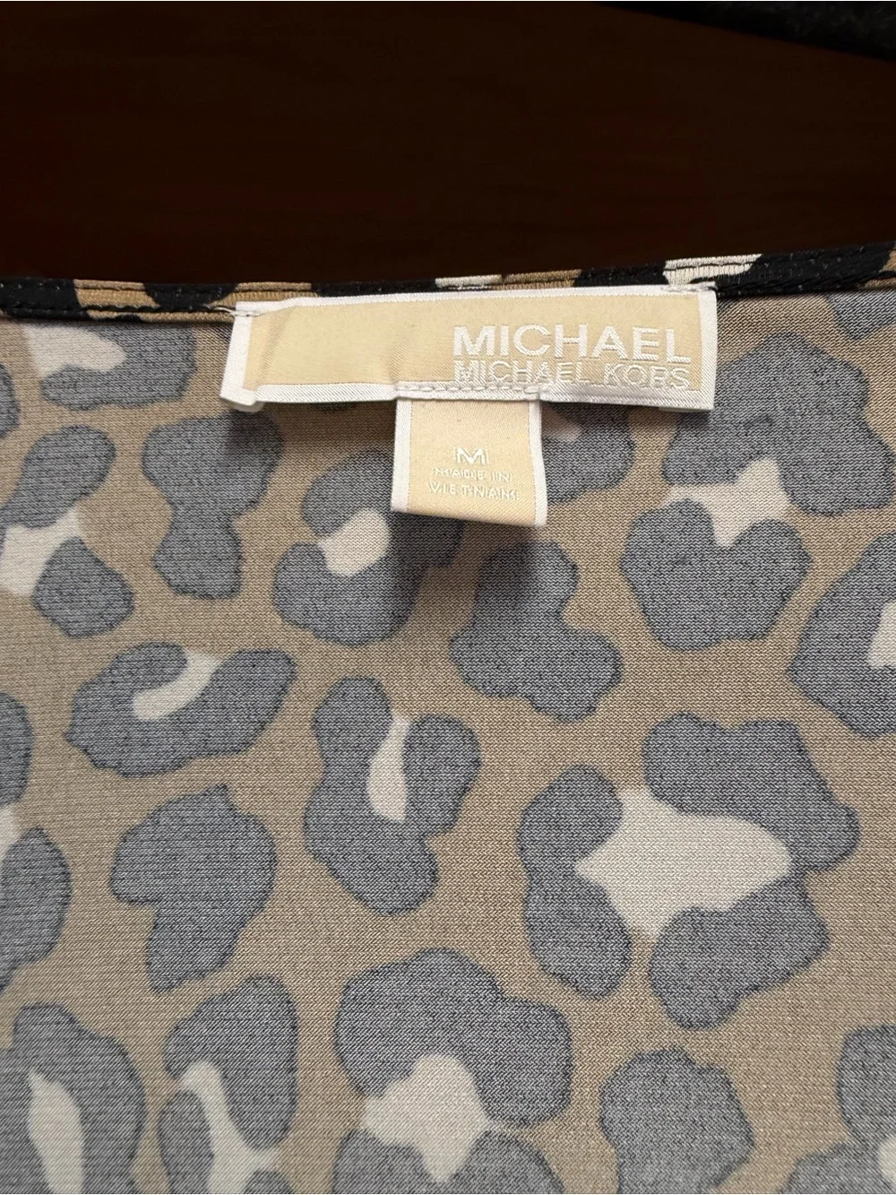 Michael Kors Leopard Print V-Neck Zip Front Women's Top - Tan/Black